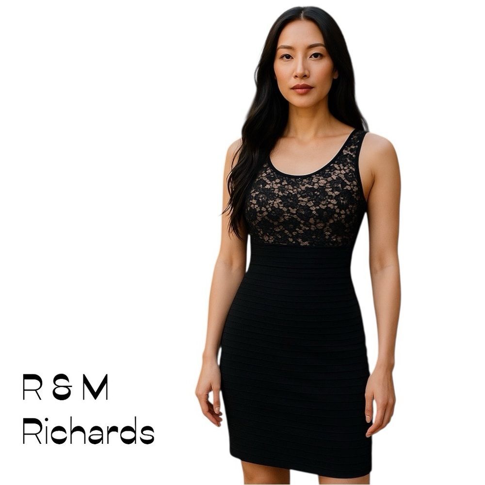 R & M Richards Metallic Black Lace WhimsiGoth Witchy Dress NWOT Size 8